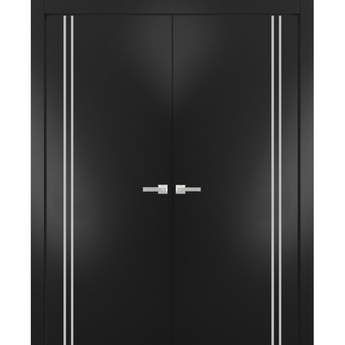 Solid French Double Doors | Planum 0310 Matte Black | Wood Solid Panel Frame Trims | Closet Bedroom