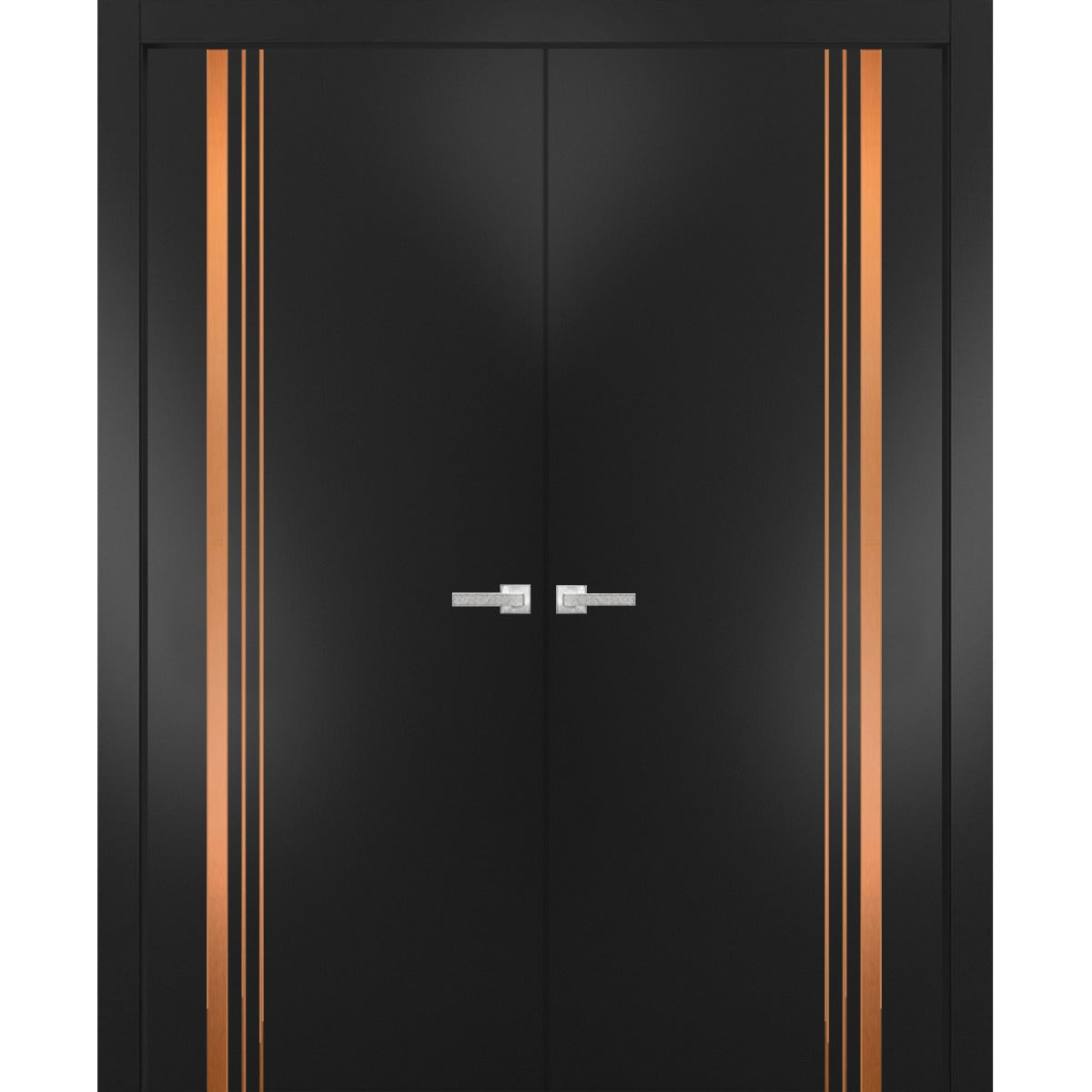 Solid French Double Doors | Planum 1010 Matte Black | Wood Solid Panel Frame Trims | Closet Bedroom