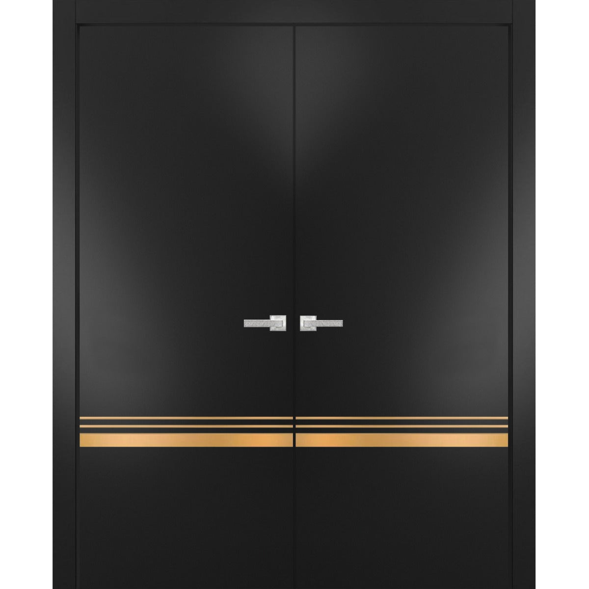 Solid French Double Doors | Planum 2010 Matte Black | Wood Solid Panel Frame Trims | Closet Bedroom