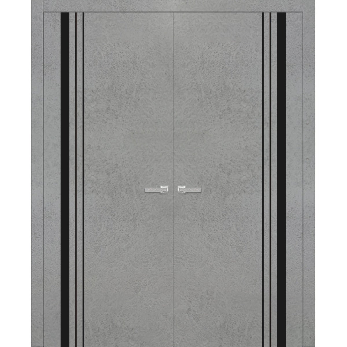 Solid French Double Doors | Planum 0011 Concrete | Wood Solid Panel Frame Trims | Closet Bedroom Sturdy Doors