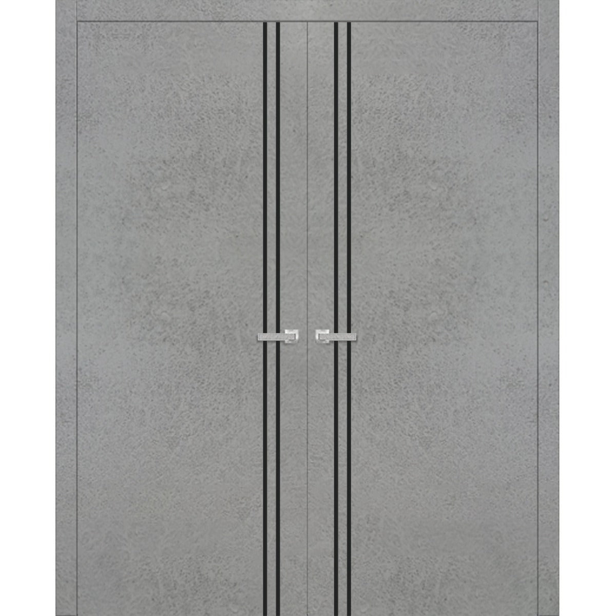 Planum Solid French Double Doors | Planum 0016 Concrete | Wood Solid Panel Frame Trims | Closet Bedroom Sturdy Doors