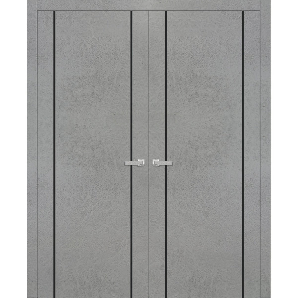 Solid French Double Doors | Planum 0017 Concrete | Wood Solid Panel Frame Trims | Closet Bedroom Sturdy Doors