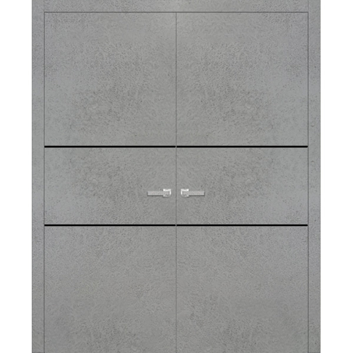 Planum Solid French Double Doors | Planum 0014 Concrete | Wood Solid Panel Frame Trims | Closet Bedroom Sturdy Doors