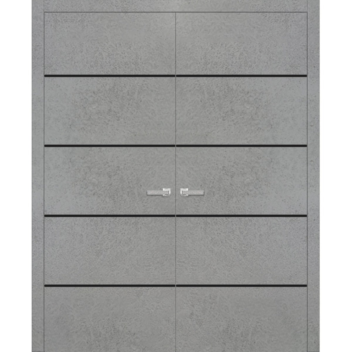 Planum Solid French Double Doors | Planum 0015 Concrete | Wood Solid Panel Frame Trims | Closet Bedroom Sturdy Doors