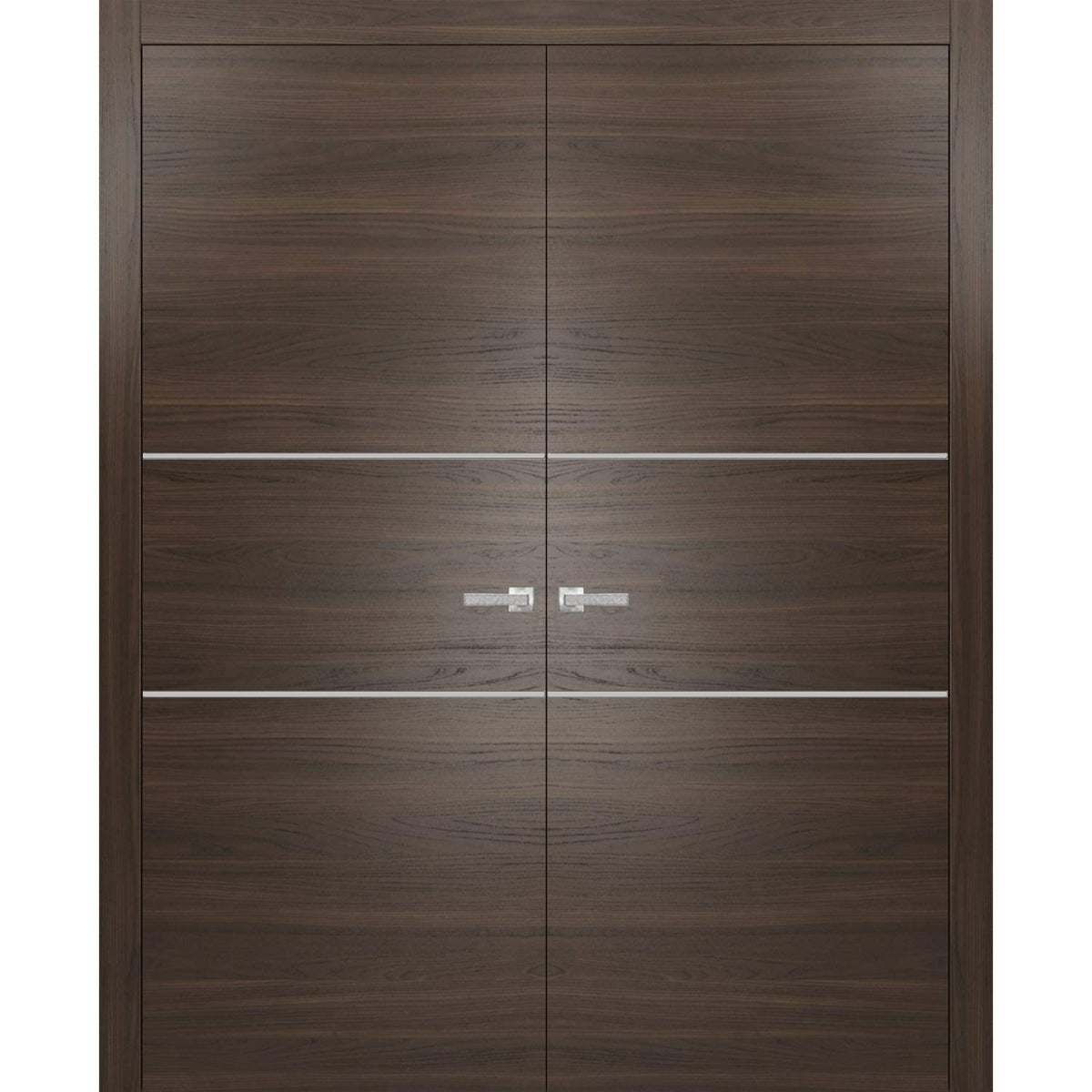 Solid French Double Doors | Planum 0110 Chocolate Ash | Wood Solid Panel Frame Trims | Closet Bedroom