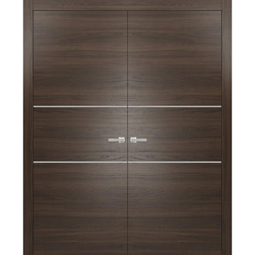 Solid French Double Doors | Planum 0110 Chocolate Ash | Wood Solid Panel Frame Trims | Closet Bedroom