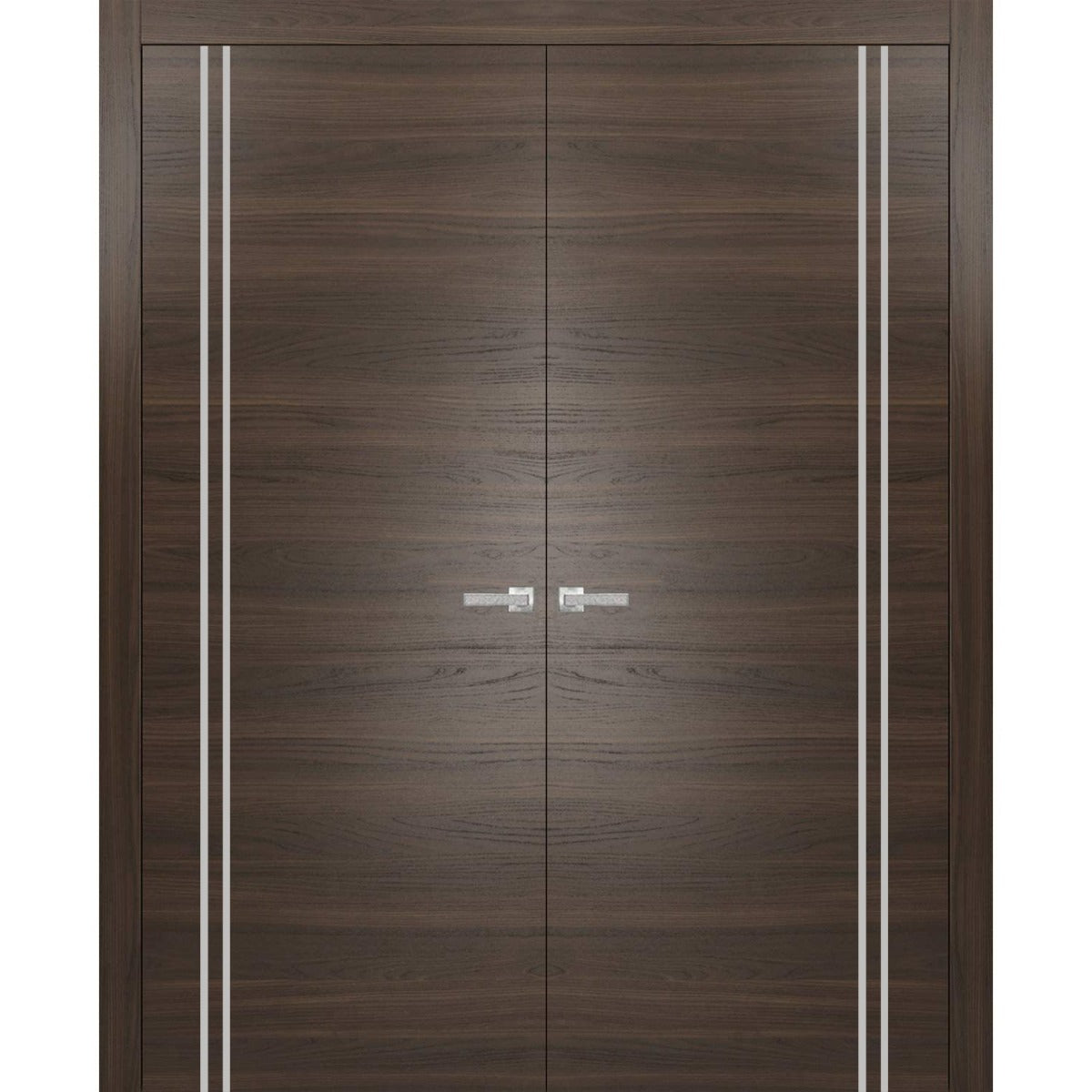 Solid French Double Doors | Planum 0310 Chocolate Ash | Wood Solid Panel Frame Trims | Closet Bedroom