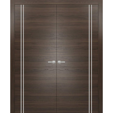 Solid French Double Doors | Planum 0310 Chocolate Ash | Wood Solid Panel Frame Trims | Closet Bedroom