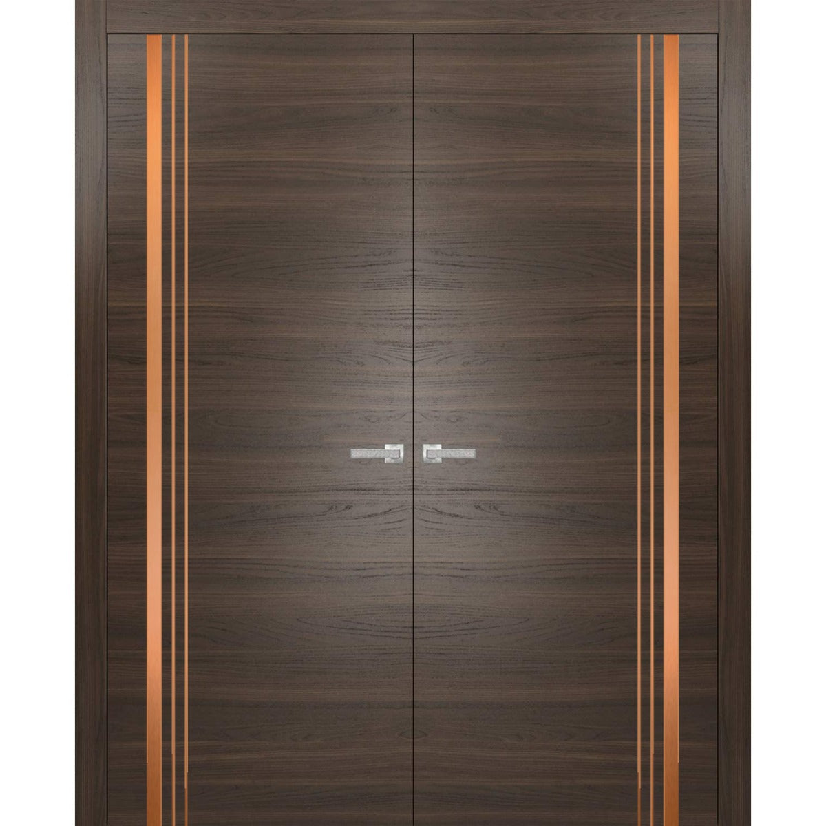 Solid French Double Doors | Planum 1010 Chocolate Ash | Wood Solid Panel Frame Trims | Closet Bedroom