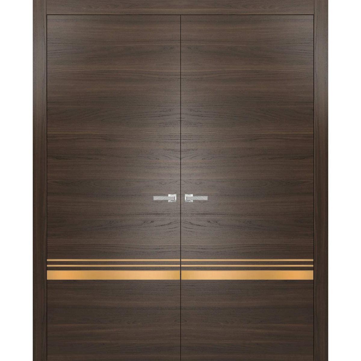 Solid French Double Doors | Planum 2010 Chocolate Ash | Wood Solid Panel Frame Trims | Closet Bedroom