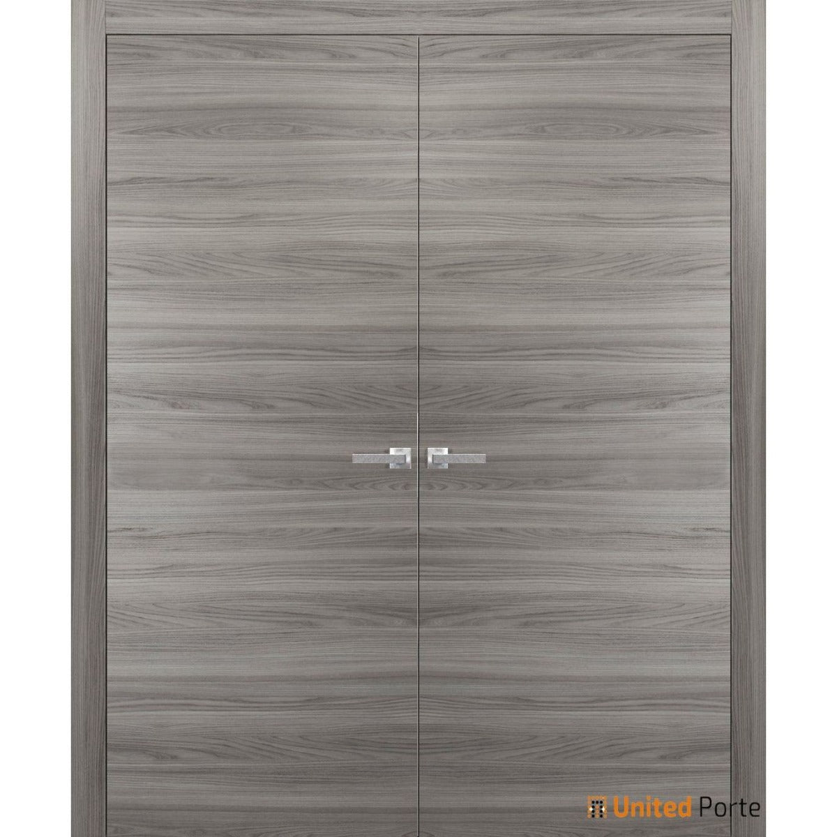 Solid French Double Doors | Planum 0010 Ginger Ash | Wood Solid Panel Frame Trims | Closet Bedroom