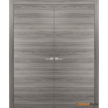 Solid French Double Doors | Planum 0010 Ginger Ash | Wood Solid Panel Frame Trims | Closet Bedroom