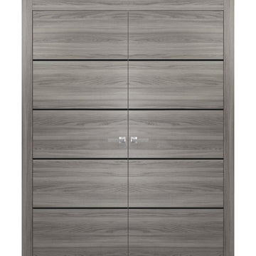 Solid French Double Doors | Planum 0015 Ginger Ash | Wood Solid Panel Frame Trims | Closet Bedroom