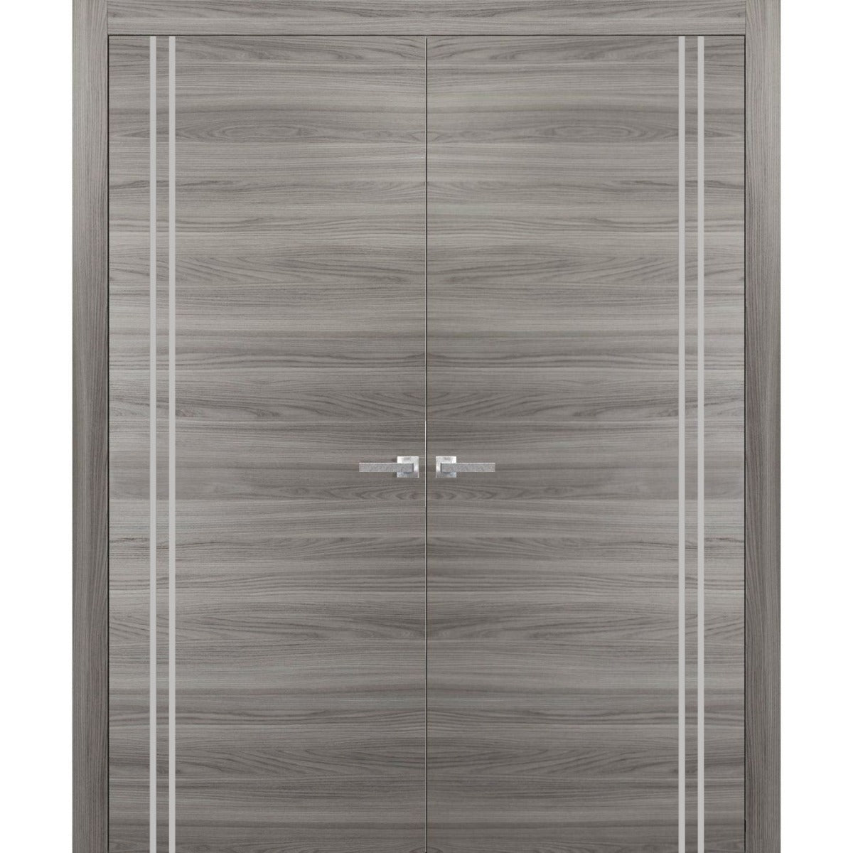 Solid French Double Doors | Planum 0310 Ginger Ash | Wood Solid Panel Frame Trims | Closet Bedroom