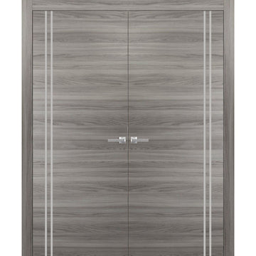 Solid French Double Doors | Planum 0310 Ginger Ash | Wood Solid Panel Frame Trims | Closet Bedroom