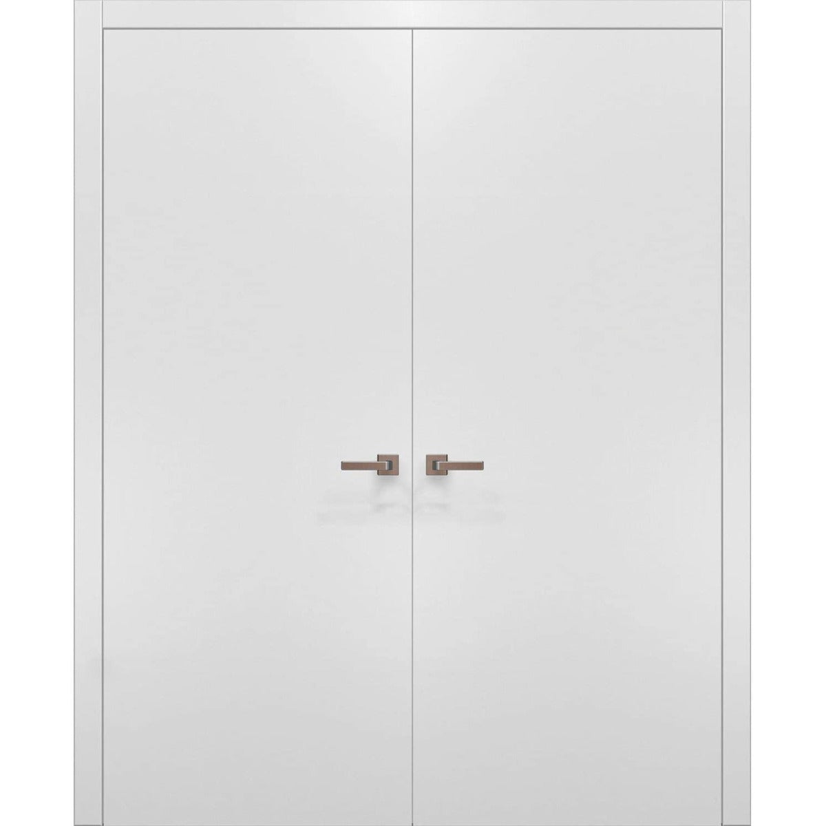 Solid French Double Doors | Planum 0010 White Silk | Wood Solid Panel Frame Trims | Closet Bedroom