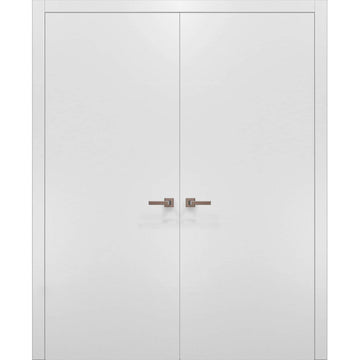 Solid French Double Doors | Planum 0010 White Silk | Wood Solid Panel Frame Trims | Closet Bedroom