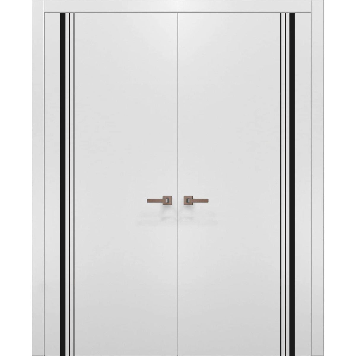 Solid French Double Doors | Planum 0011 White Silk | Wood Solid Panel Frame Trims | Closet Bedroom