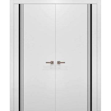 Solid French Double Doors | Planum 0011 White Silk | Wood Solid Panel Frame Trims | Closet Bedroom