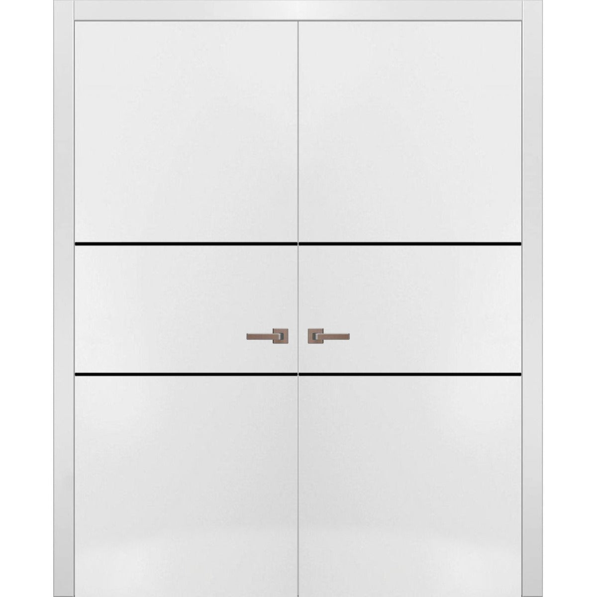Solid French Double Doors | Planum 0014 White Silk | Wood Solid Panel Frame Trims | Closet Bedroom
