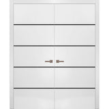 Solid French Double Doors | Planum 0015 White Silk | Wood Solid Panel Frame Trims | Closet Bedroom