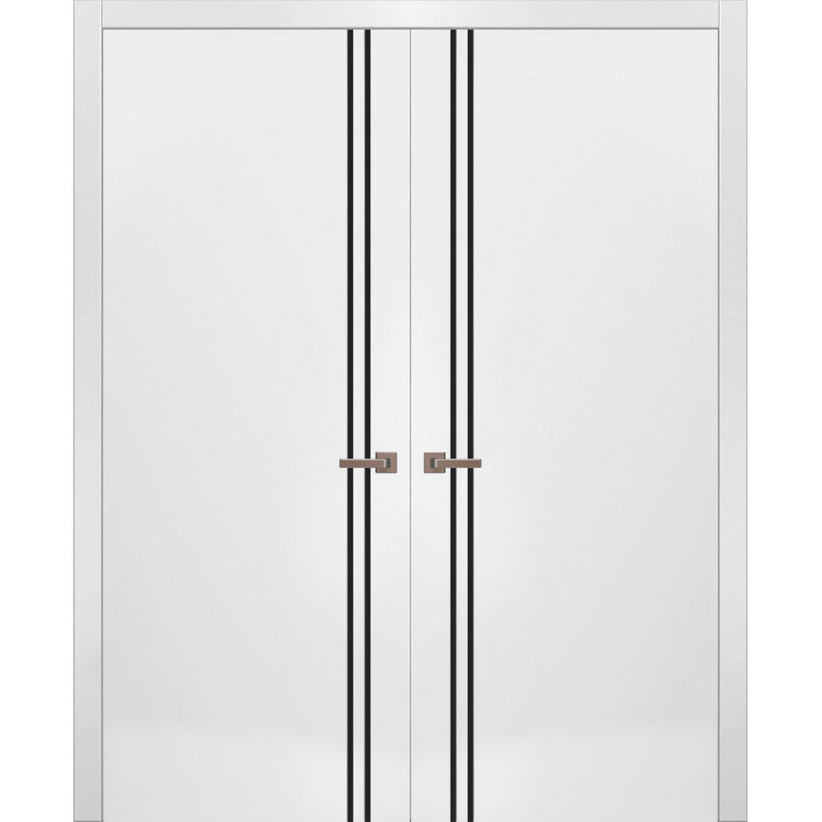 Solid French Double Doors | Planum 0016 White Silk | Wood Solid Panel Frame Trims | Closet Bedroom