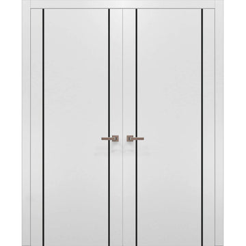 Solid French Double Doors | Planum 0017 White Silk | Wood Solid Panel Frame Trims | Closet Bedroom