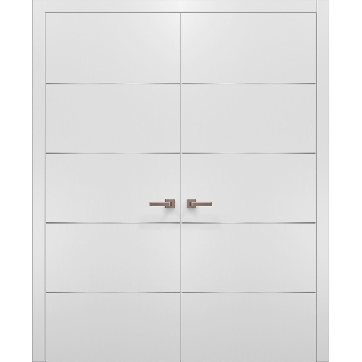 Planum Solid French Double Doors | Planum 0020 White Silk | Wood Solid Panel Frame Trims | Closet Bedroom Sturdy Doors