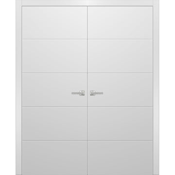 Planum Solid French Double Doors | Planum 0770 Painted White Matte | Wood Solid Panel Frame Trims | Closet Bedroom Sturdy Doors