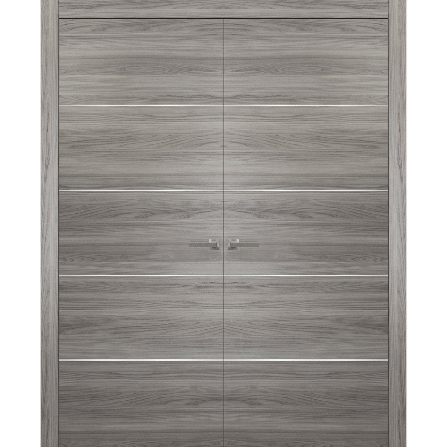 French Double Interior Doors with Hardware | Planum 0020 Ginger Ash | Panel Frame Trims | Bathroom Bedroom Interior Sturdy Door