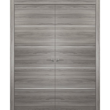 French Double Interior Doors with Hardware | Planum 0020 Ginger Ash | Panel Frame Trims | Bathroom Bedroom Interior Sturdy Door