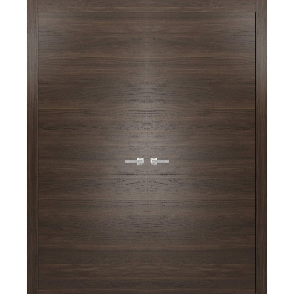 Solid French Double Doors | Planum 0010 Chocolate Ash | Wood Solid Panel Frame Trims | Closet Bedroom