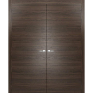 Solid French Double Doors | Planum 0010 Chocolate Ash | Wood Solid Panel Frame Trims | Closet Bedroom