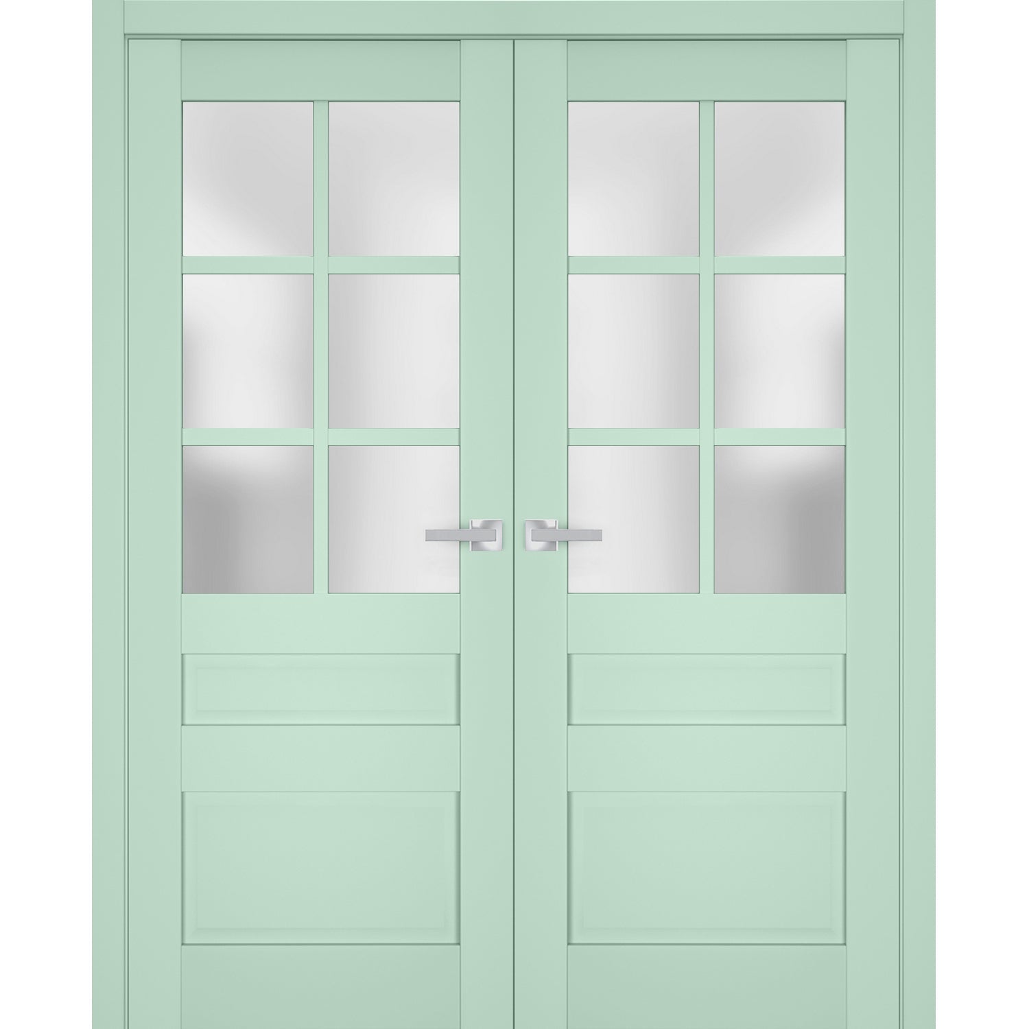 Interior Solid French Double Doors | Veregio 7339 Oliva with Frosted Glass | Wood Solid Panel Frame Trims | Closet Bedroom Sturdy Doors