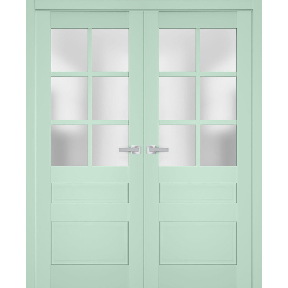 Interior Solid French Double Doors | Veregio 7339 Oliva with Frosted Glass | Wood Solid Panel Frame Trims | Closet Bedroom Sturdy Doors