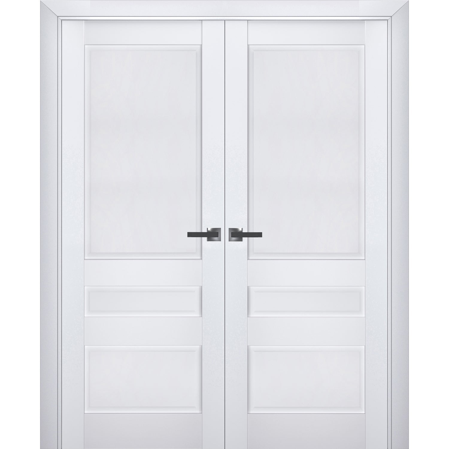 Interior Solid French Double Doors | Veregio 7411 White Silk | Wood Solid Panel Frame Trims | Closet Bedroom Sturdy Doors