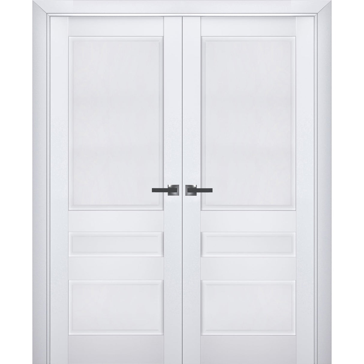 Interior Solid French Double Doors | Veregio 7411 White Silk | Wood Solid Panel Frame Trims | Closet Bedroom Sturdy Doors