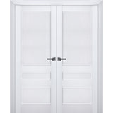 Interior Solid French Double Doors | Veregio 7411 White Silk | Wood Solid Panel Frame Trims | Closet Bedroom Sturdy Doors