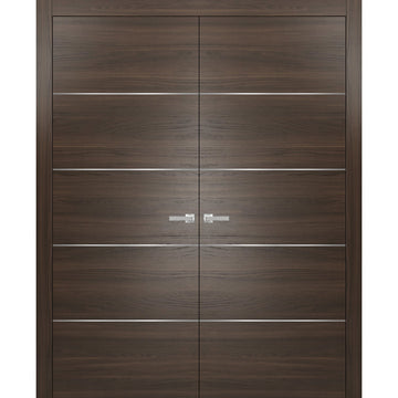 French Double Interior Doors with Hardware | Planum 0020 Chocolate Ash | Panel Frame Trims | Bathroom Bedroom Interior Sturdy Door