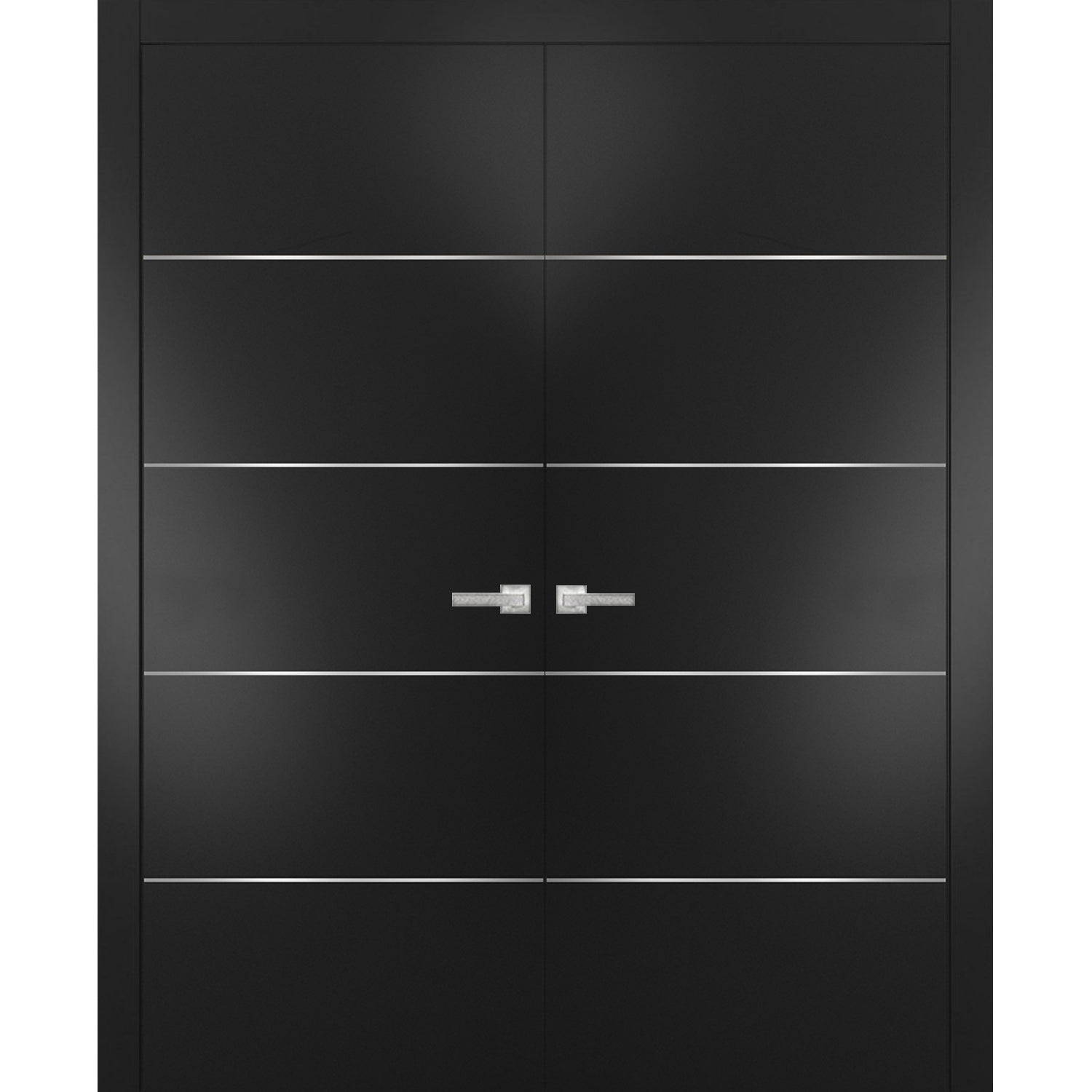 Solid French Double Doors | Planum 0020 Matte Black | Wood Solid Panel Frame Trims | Closet Bedroom Sturdy Doors