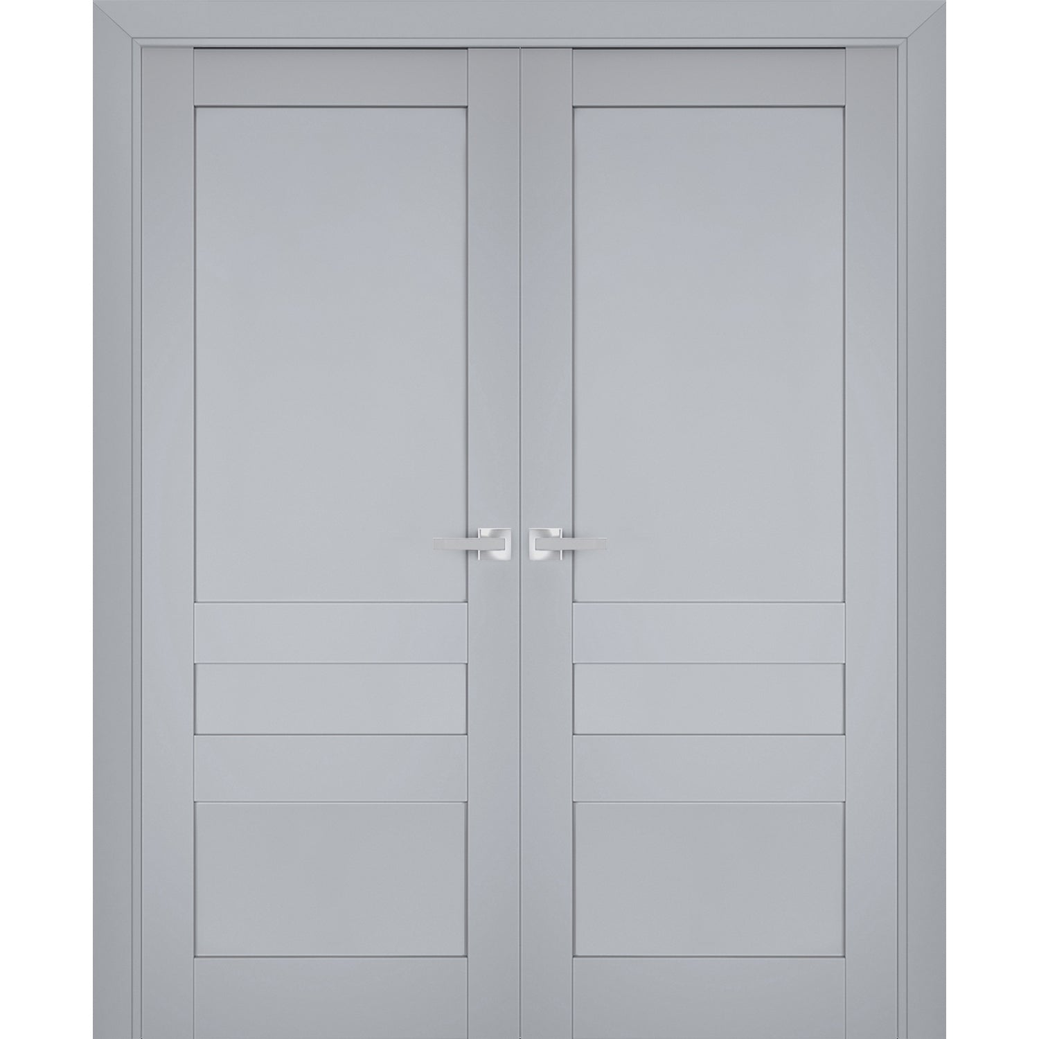 Interior Solid French Double Doors | Veregio 7411 Matte Grey | Wood Solid Panel Frame Trims | Closet Bedroom Sturdy Doors