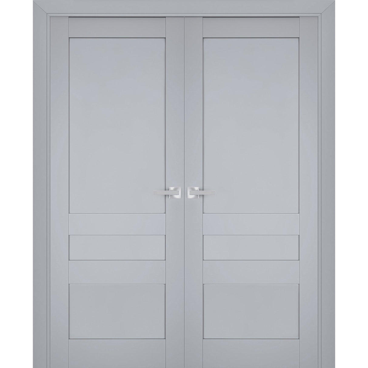 Interior Solid French Double Doors | Veregio 7411 Matte Grey | Wood Solid Panel Frame Trims | Closet Bedroom Sturdy Doors