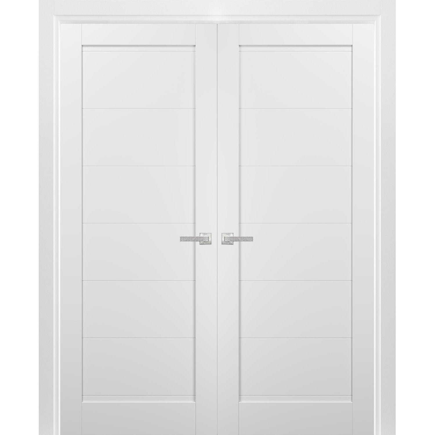 French Double Panel Doors with Hardware | Quadro 4115 White Silk | Panel Frame Trims | Bathroom Bedroom Interior Sturdy Door