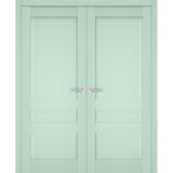 Interior Solid French Double Doors | Veregio 7411 Oliva | Wood Solid Panel Frame Trims | Closet Bedroom Sturdy Doors