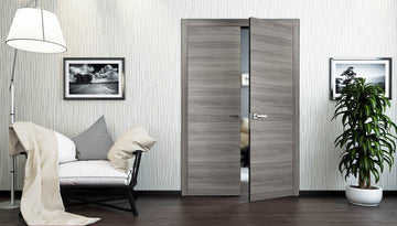 Solid French Double Doors | Planum 0010 Ginger Ash | Wood Solid Panel Frame Trims | Closet Bedroom