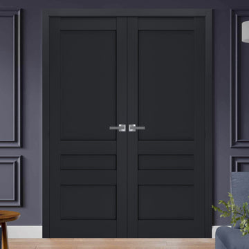Interior Solid French Double Doors | Veregio 7411 Antracite | Wood Solid Panel Frame Trims | Closet Bedroom Sturdy Doors