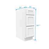 Drawer Base Cabinet - 12W x 34 - 1/2H x 24D - 3DRW - Aria White Shaker - BUILDMYPLACE