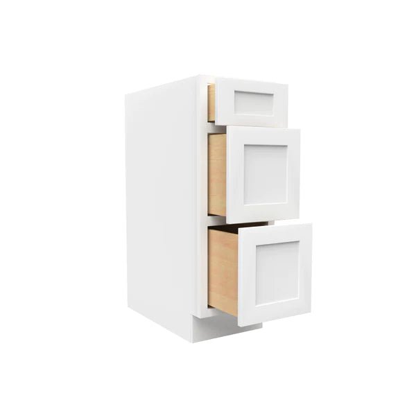 Drawer Base Cabinet - 12W x 34 - 1/2H x 24D - 3DRW - Aria White Shaker - RTA - BUILDMYPLACE