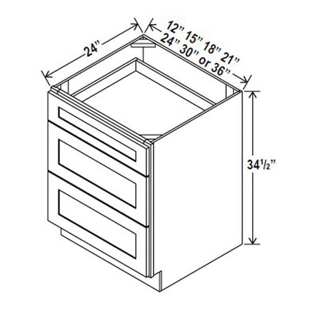 Drawer Base Cabinet - 12W x 34 - 1/2H x 24D - 3DRW - Aspen White - RTA - BUILDMYPLACE