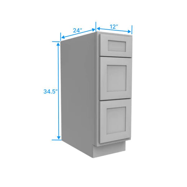 Drawer Base Cabinet - 12W x 34.5H x 24D - 3DRW - Grey Shaker Cabinet - BUILDMYPLACE